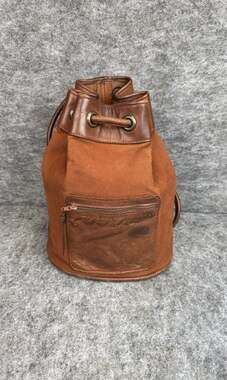 Vintage Brown Canvas and Leather Drawstring Bucket Bag